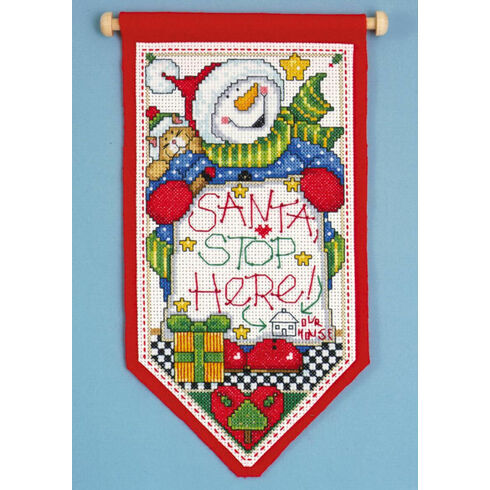 Santa Stop Here Cross Stitch Banner Kit