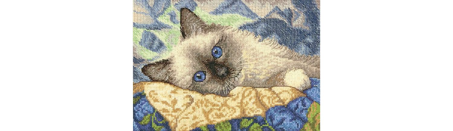 Kit Point De Croix Dimensions Gold 'Napping Kitten' 2008 - Petite Collection, Thème Noël/enfant