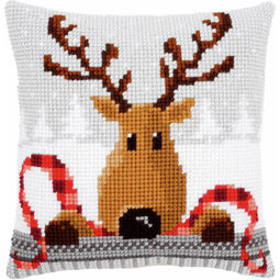 Reindeer With Red Scarf Cross Stitch Cushion Kit