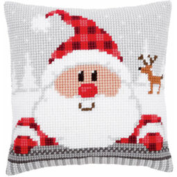 Santa With Plaid Hat Cross Stitch Cushion Kit