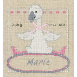 Goose With Bow Birth Record Cross Stitch Kit