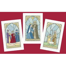 Stained Glass Christmas Card Cross Stitch Kits (Set Of 3) - (Set A)