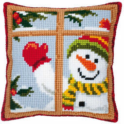 Snowman In Window Chunky Cross Stitch Cushion Panel Kit