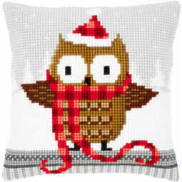 Owl In Santa Hat Chunky Cross Stitch Cushion Panel Kit