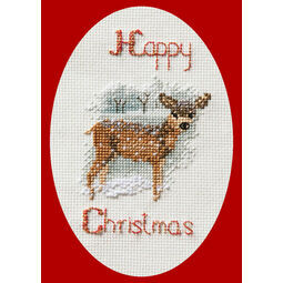 Deer In Snowstorm Cross Stitch Christmas Card Kit
