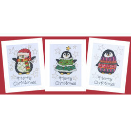 Three Happy Penguins Cross Stitch Christmas Card Kits (Set of 3)
