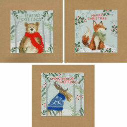 Christmas Moose, Christmas Bear and Christmas Fox Cross Stitch Christmas Card Kits (Set of 3)