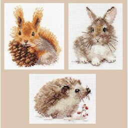 Countryside Creatures Set of 3 Counted Cross Stitch Kits - Squirrel, Rabbit, Hedgehog