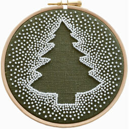 White Christmas Tree Beadwork Embroidery Hoop Kit