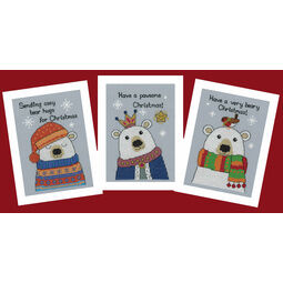 Three Chilly Polar Bears Cross Stitch Christmas Card Kits (Set of 3)