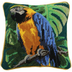 Tropical Parrot On Teal Herb Pillow Tapestry Kit