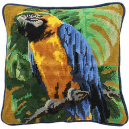 Tropical Parrot On Ochre Herb Pillow Tapestry Kit