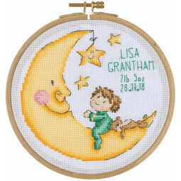 Goodnight Moon Birth Sampler Cross Stitch Hoop Kit