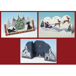 3D Christmas Cross Stitch Card Kits Set 3 - Sleigh Ride, Bethlehem Night & Scottie Christmas