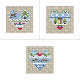 Festive Hearts Cross Stitch Christmas Card Kits - Set Of 3