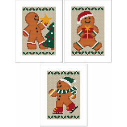 Gingerbread Men Cross Stitch Christmas Card Kits - Set of 3