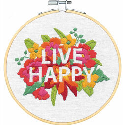 Live Happy Embroidery Hoop Kit