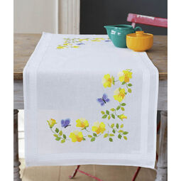 Spring Flowers With Butterflies Embroidery Table Runner Kit