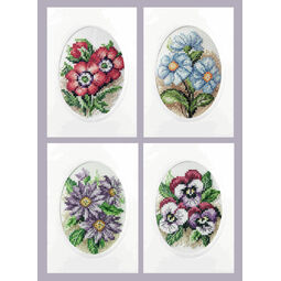 A Bunch Of Flower Cards Cross Stitch Kits (Set of 4) with printed Aida