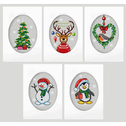 Oval Christmas Greetings Cards (Set of 5) Cross Stitch Kits