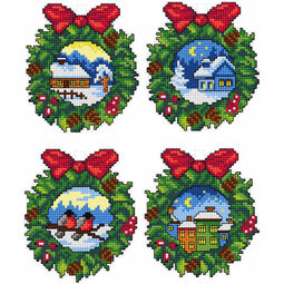 Christmas Wreath Cross Stitch Ornaments Kit (Set of 4)