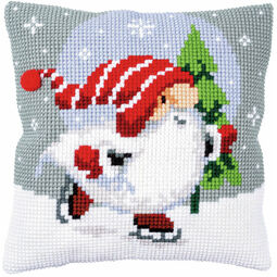 Christmas Gnome On Ice Chunky Cross Stitch Cushion Panel Kit