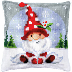 Christmas Gnome On Snow Chunky Cross Stitch Cushion Panel Kit