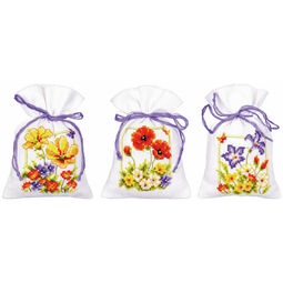 Summer Flowers Set Of 3 Pot-Pourri Bag Cross Stitch Kits