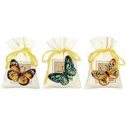 Butterflies Set Of 3 Pot-Pourri Bag Cross Stitch Kits