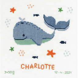 Whales Fun Cross Stitch Birth Record Kit