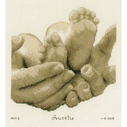 Baby Feet Parents Hands Cross Stitch Birth Sampler Kit