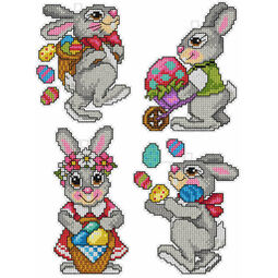 Easter Bunnies Cross Stitch Ornaments Kit (Set of 4)