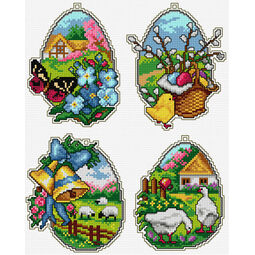 Easter Eggs Springtime Cross Stitch Ornaments Kit (Set of 4)