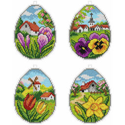 Spring Floral Easter Eggs Cross Stitch Ornaments Kit (Set of 4)