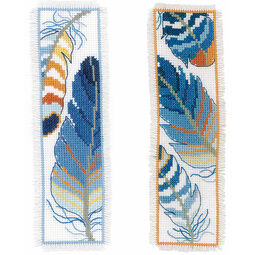 Blue Feathers - Set Of 2 Counted Cross Stitch Bookmark Kits