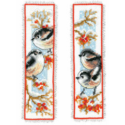 Long Tailed Tits & Red Berries - Set Of 2 Counted Cross Stitch Bookmark Kits