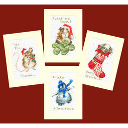 Set Of 4 Wrendale Designs Christmas Card Cross Stitch Kits Set 2