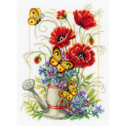Watering Can Flowers Cross Stitch Kit