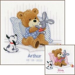 Bear, Rabbit, Dog Birth Sampler Cross Stitch Kit