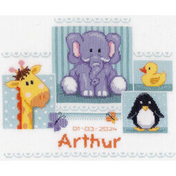 Baby Animals Squares Birth Record Cross Stitch Kit
