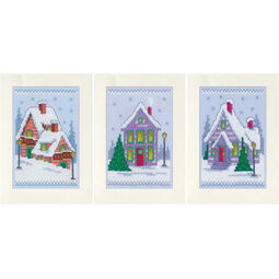 Winter Houses Cross Stitch Card Kits Set of 3