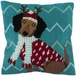 Festive Dog Chunky Cross Stitch Cushion Cover Kit