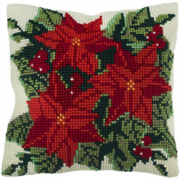 Poinsettia Chunky Cross Stitch Cushion Cover Kit