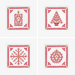 Red and Gold Filigree Collection Cross Stitch Christmas Card Kits - Set Of 4
