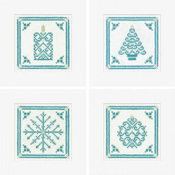 Teal and Silver Filigree Collection Cross Stitch Christmas Card Kits - Set Of 4