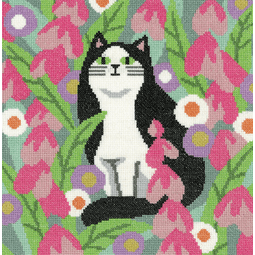 Black and White Cat cross stitch kit by Karen Carter