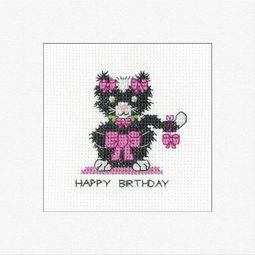 Black Cat Birthday Bow Greeting Card Cross Stitch Kit