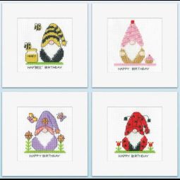 Gonk Birthday Cross Stitch Card Kits - Set Of 4