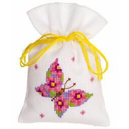 Pink Butterfly Pot Pourri Bag Cross Stitch Kit