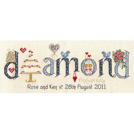 Diamond Wedding 60th Anniversary Word Cross Stitch Sampler Kit